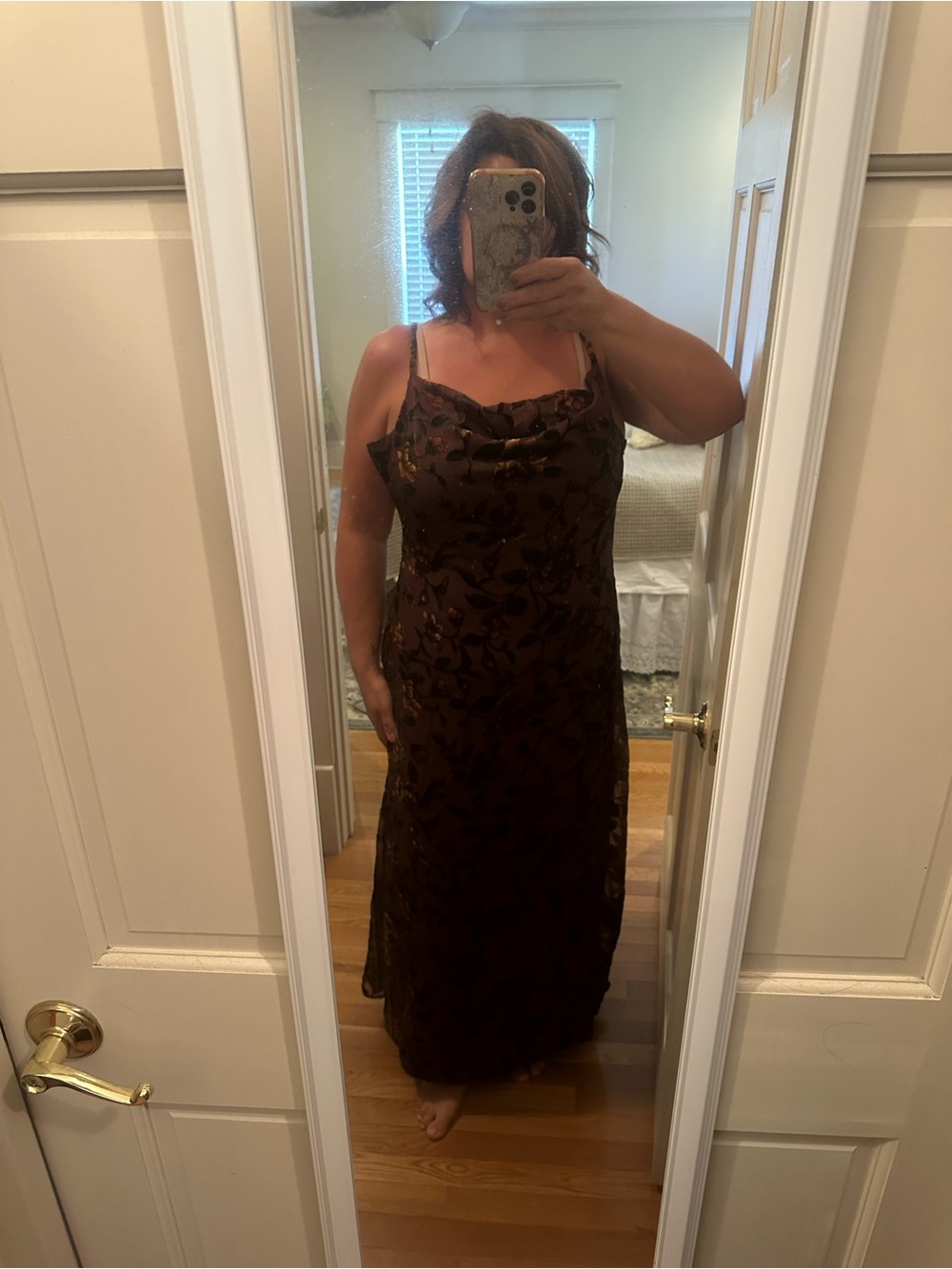 Lulu's Strapless Brown Velvet Floral Maxi Dress with Rust Blooms - Picture 8 of 8